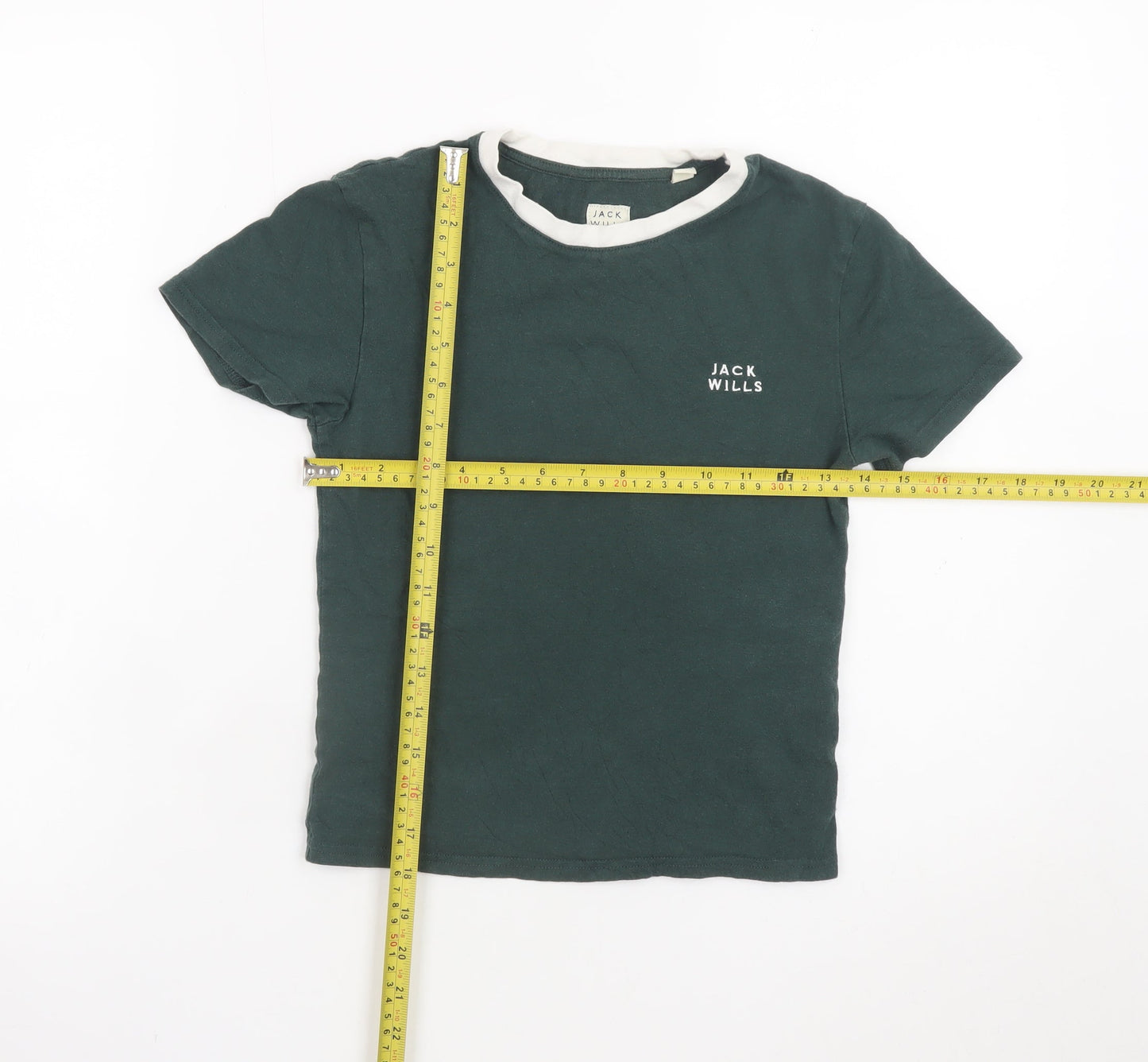 Jack Wills Womens Green Ringer T-Shirt Size 6 Cotton Casual Top
