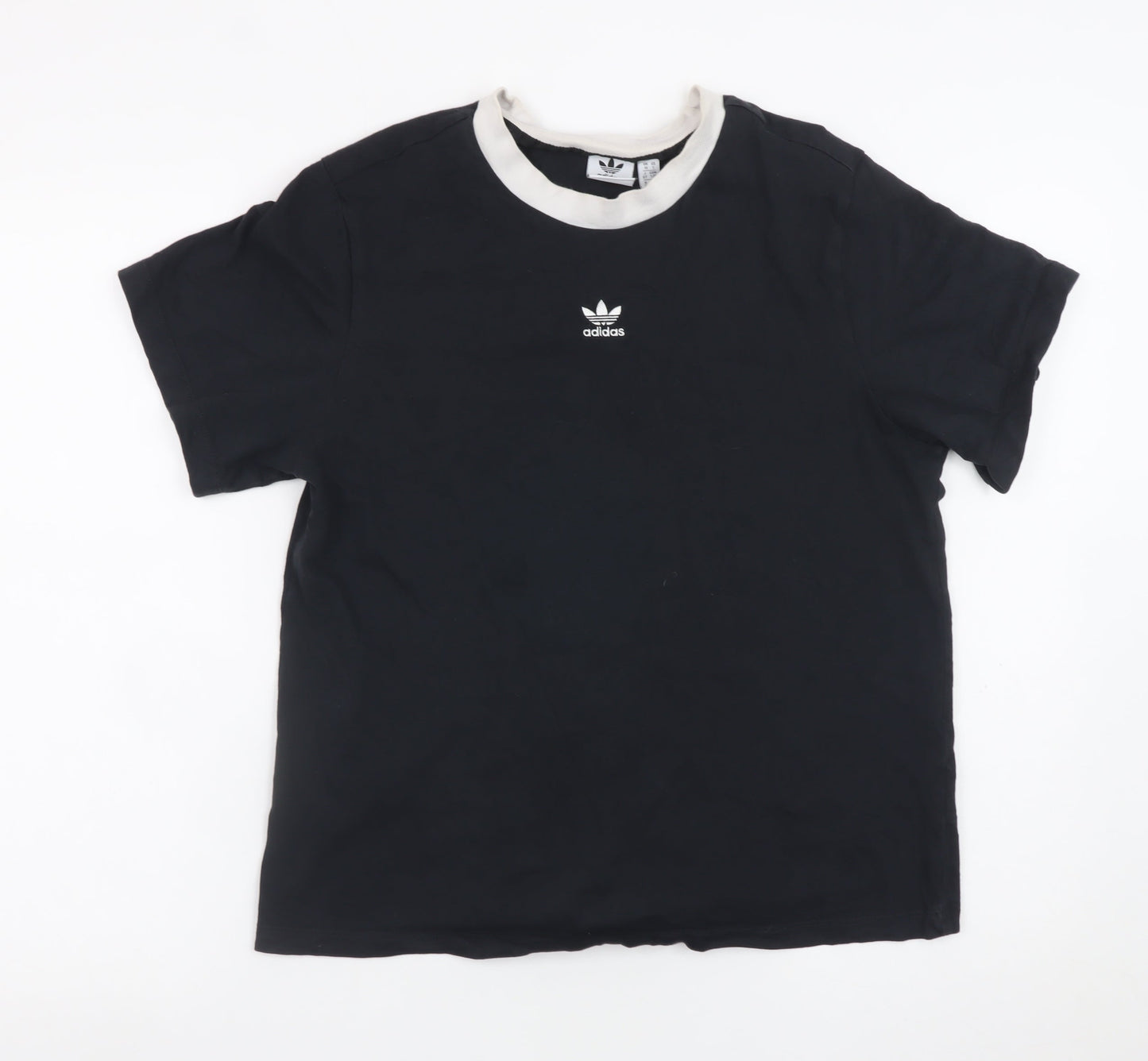 adidas Women's Black Ringer Cotton T-Shirt UK 10 Short Sleeve