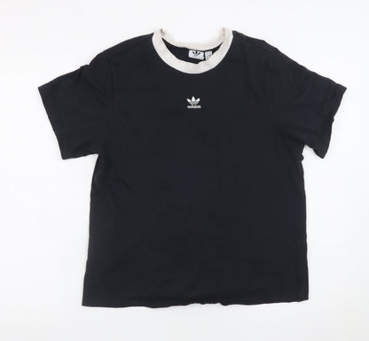 adidas Women's Black Ringer Cotton T-Shirt UK 10 Short Sleeve