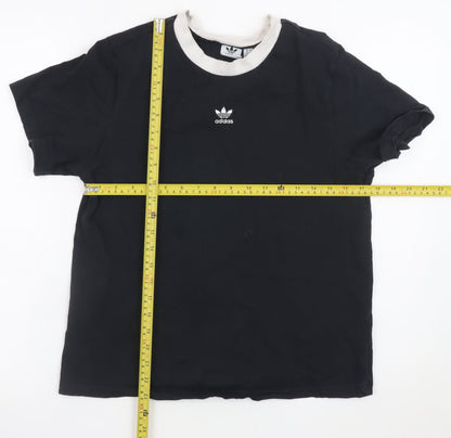 adidas Women's Black Ringer Cotton T-Shirt UK 10 Short Sleeve
