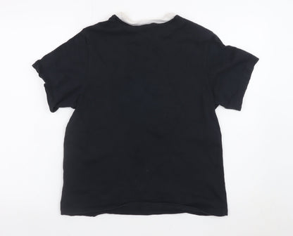 adidas Women's Black Ringer Cotton T-Shirt UK 10 Short Sleeve