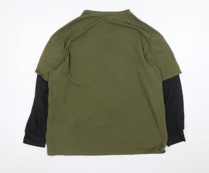 Romwe Men's Green XS Graphic Angel Wings Long Sleeve Layered T-Shirt