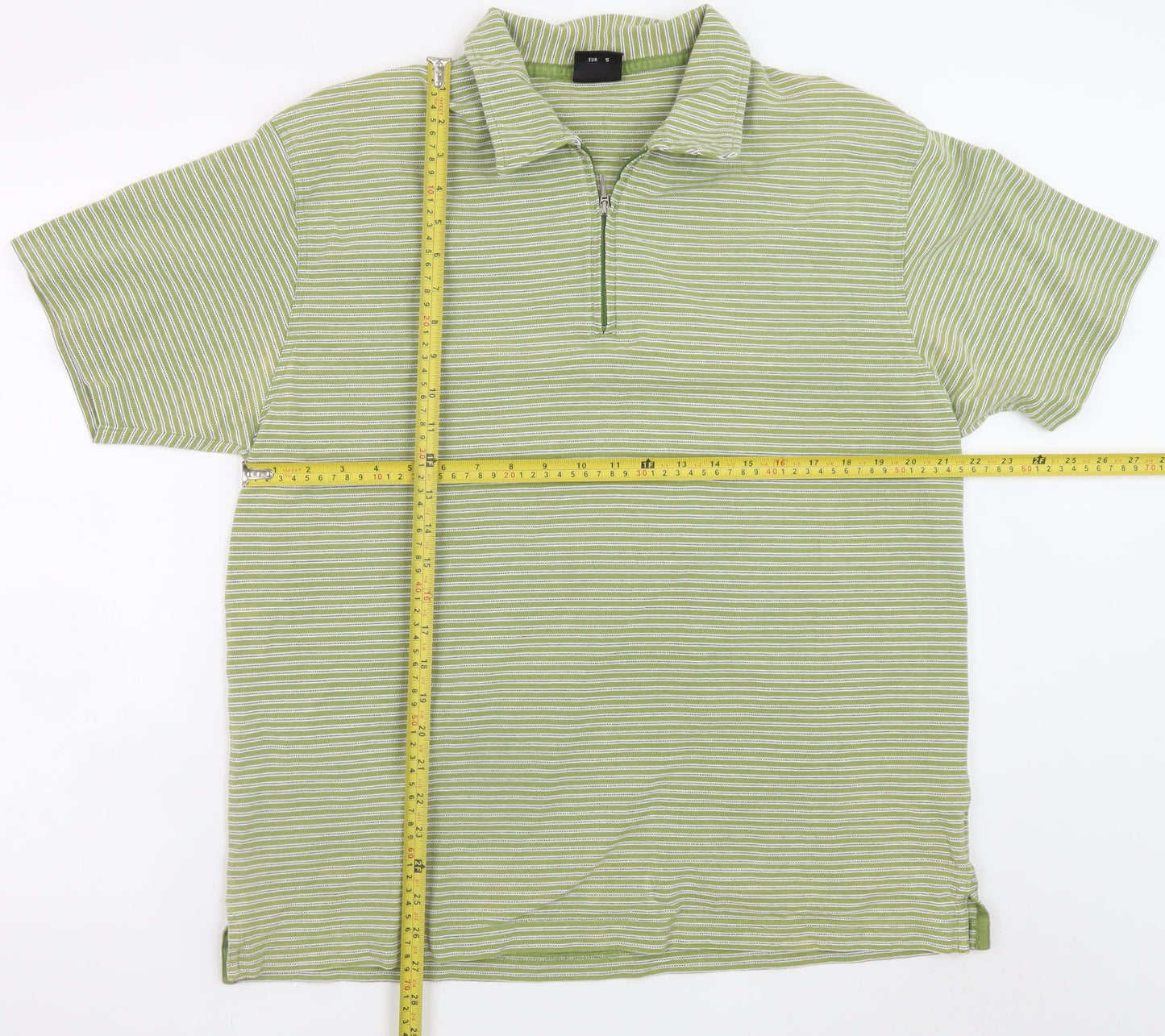 Next Men's Green Striped Cotton Polo Shirt XL 1/4 Zip