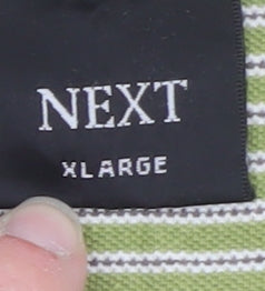 Next Men's Green Striped Cotton Polo Shirt XL 1/4 Zip