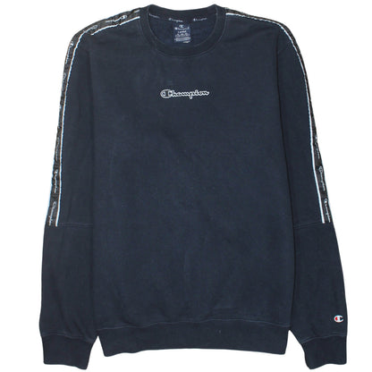 Champion Mens Black Large Crew Neck Logo Sweatshirt Pullover