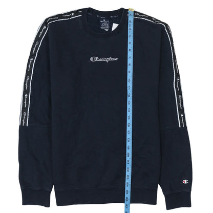 Champion Mens Black Large Crew Neck Logo Sweatshirt Pullover