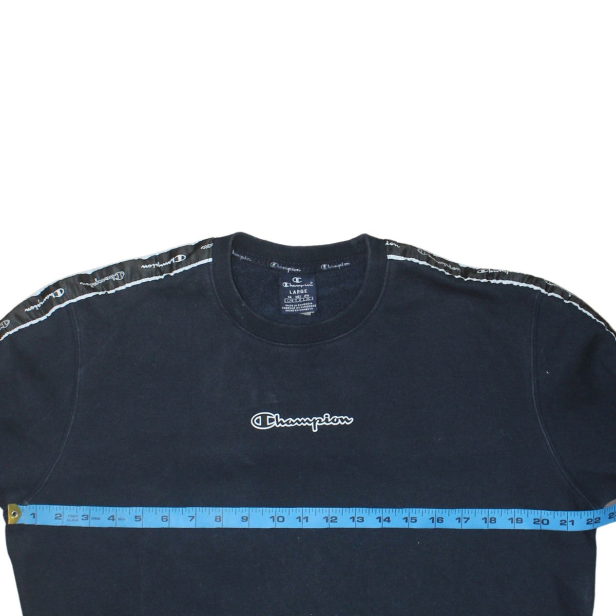 Champion Mens Black Large Crew Neck Logo Sweatshirt Pullover