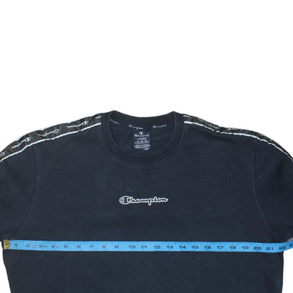 Champion Mens Black Large Crew Neck Logo Sweatshirt Pullover