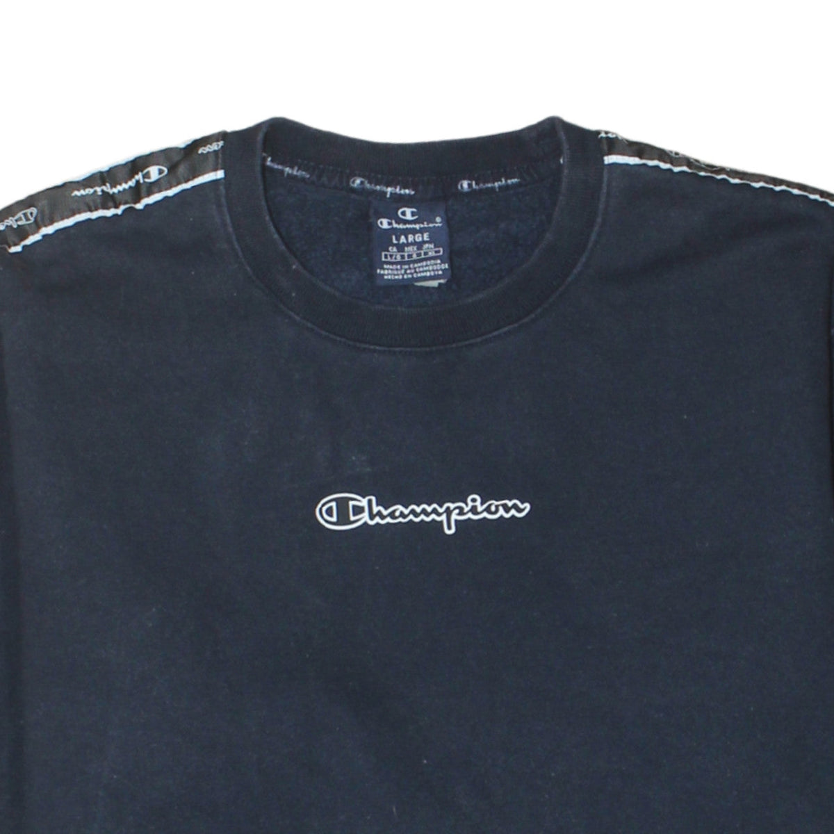 Champion Mens Black Large Crew Neck Logo Sweatshirt Pullover