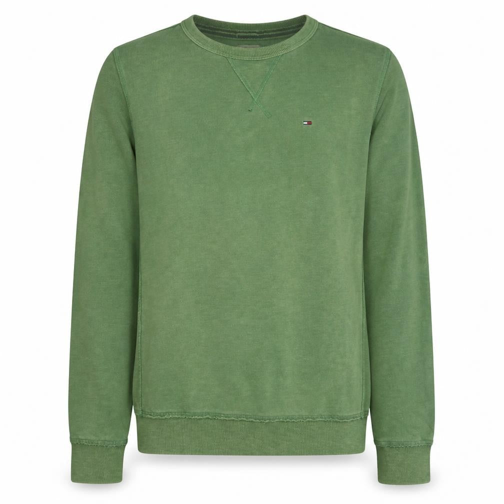 Front view of Hilfiger Denim Men's Green Cotton Crew Neck Sweatshirt M