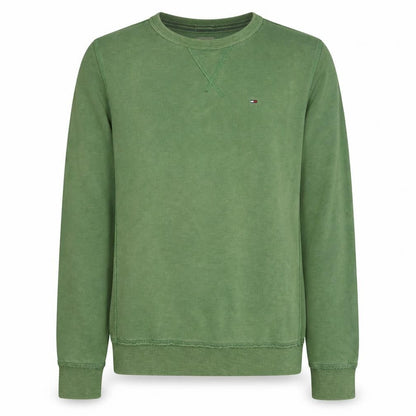 Front view of Hilfiger Denim Men's Green Cotton Crew Neck Sweatshirt M