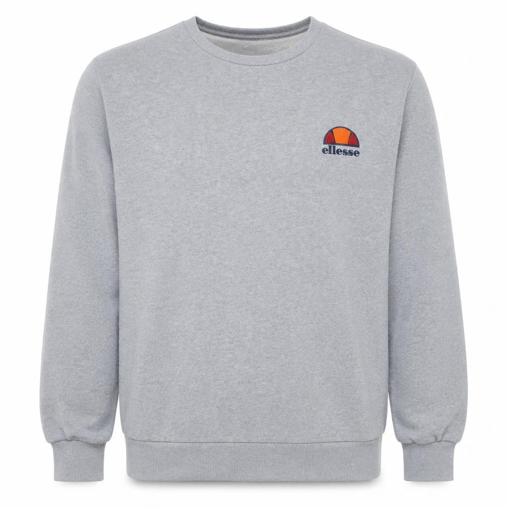 Front view of Ellesse Men's Grey Logo Crew Neck Sweatshirt, size L, Regular Fit