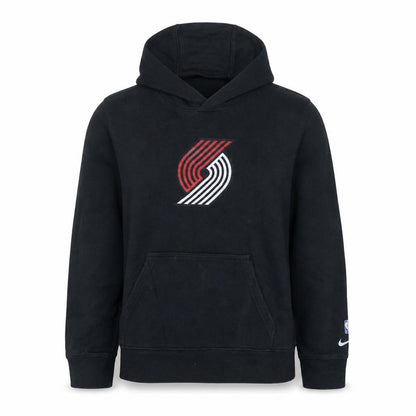Front view of Nike boys’ black pullover hoodie l 14/16 portland trail blazers logo