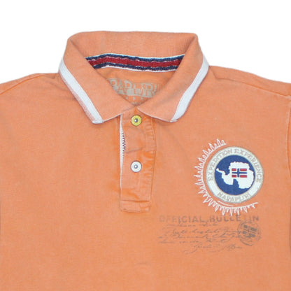 Napapijri Men’s Orange Long Sleeve Cotton Polo Shirt Size M