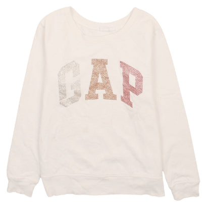 GAP Women Ivory XS Glitter Logo Pullover Sweatshirt