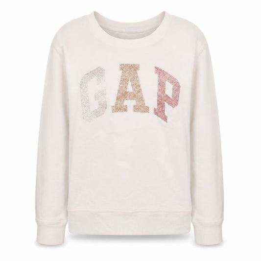 Gap Women Ivory XS Glitter Logo Pullover Sweatshirt