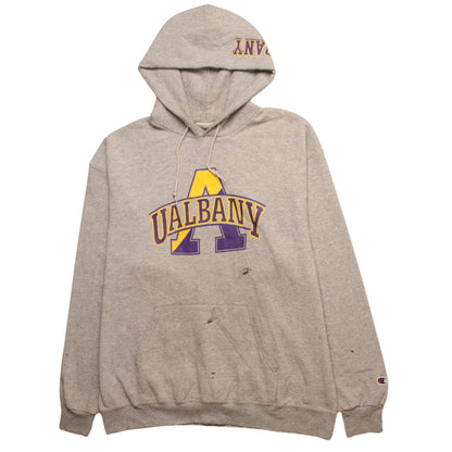 Champion Men’s Grey XL Pullover Hoodie UAlbany Graphic Sports Fleece