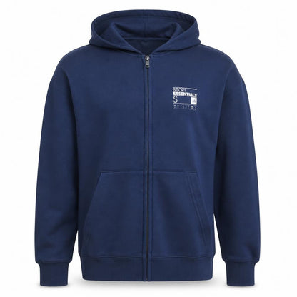 Front view of Adidas Men’s Blue Sport Essentials Full Zip Hoodie, size S