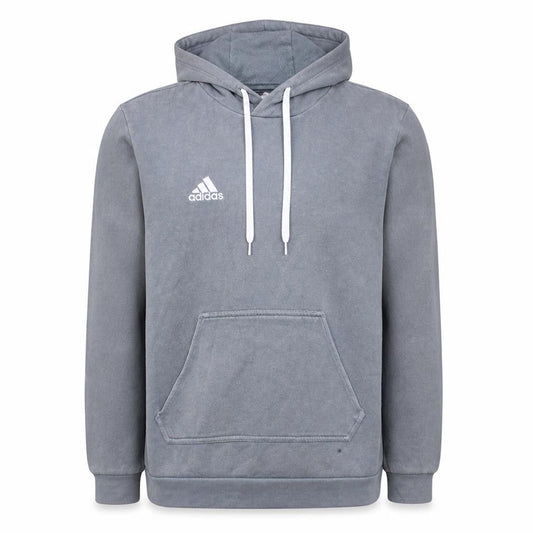 Front view of adidas Men Grey Small Pullover Hoodie Fleece Logo Sports Sweatshirt