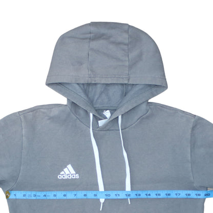 adidas Men Grey Small Pullover Hoodie Fleece Logo Sports Sweatshirt