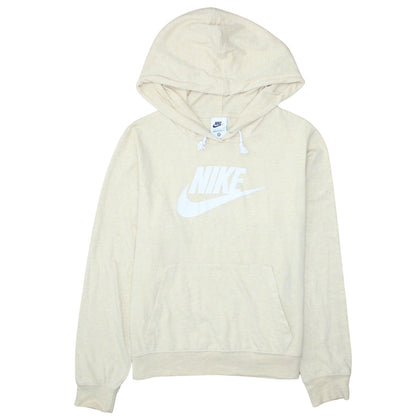 Nike Womens Beige Pullover Hoodie Small Logo Graphic Cotton Blend
