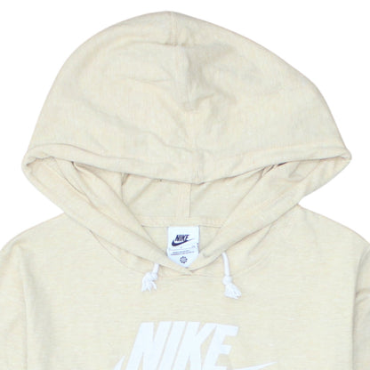 Nike Womens Beige Pullover Hoodie Small Logo Graphic Cotton Blend