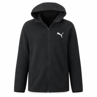 Front view of Puma Men's Black Full Zip Hoodie, size L, Sports Fleece Jacket