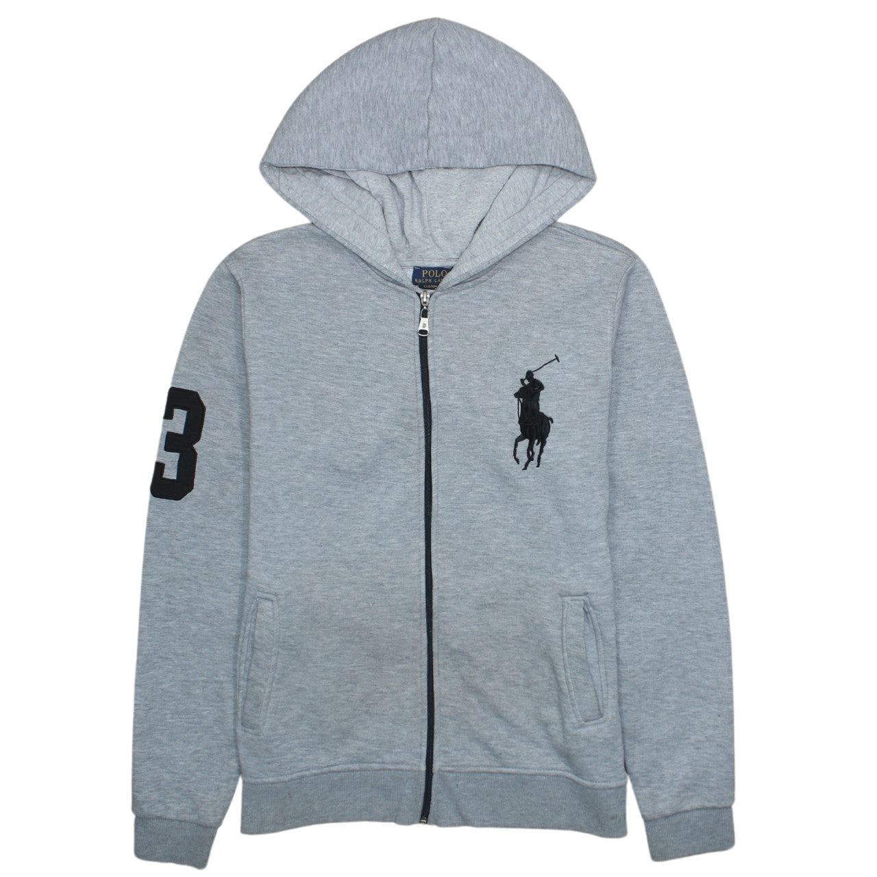 Ralph Lauren Men's Grey Full Zip Hoodie M Custom Fit Logo
