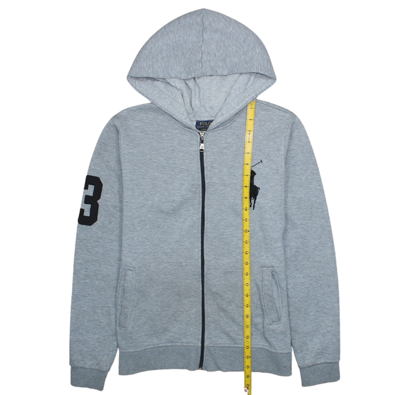 Ralph Lauren Men's Grey Full Zip Hoodie M Custom Fit Logo