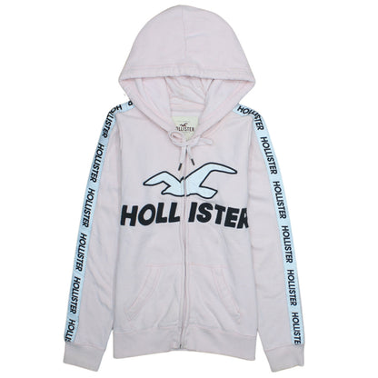 Hollister Women Pink Full Zip Hoodie Medium Cotton Blend Logo Hooded Sweatshirt