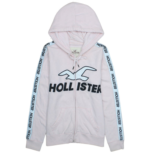 Hollister Women Pink Full Zip Hoodie Medium Cotton Blend Logo Hooded Sweatshirt