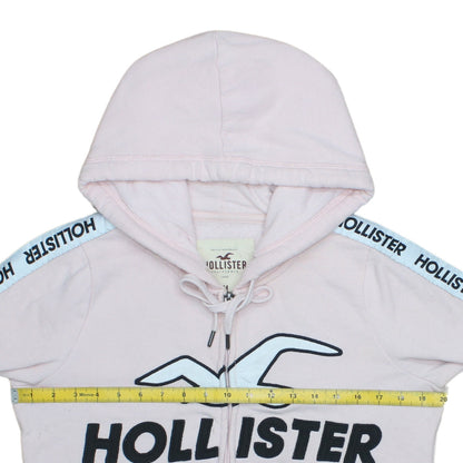 Hollister Women Pink Full Zip Hoodie Medium Cotton Blend Logo Hooded Sweatshirt