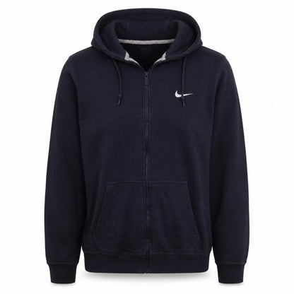 Front view of Nike Men's Blue Full Zip Hoodie, size L, Sports Fleece Sweatshirt