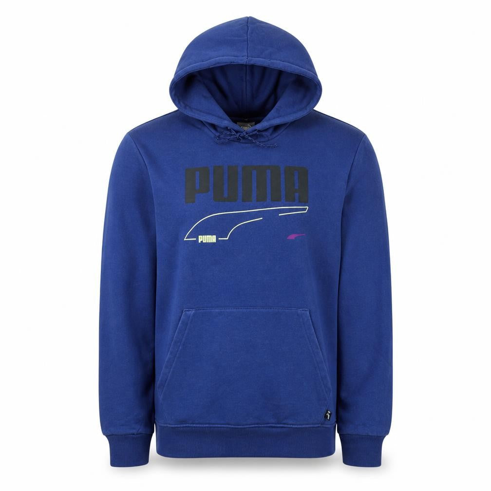 Front view of Puma Men's Blue Pullover Hoodie Small Sports Graphic Fleece