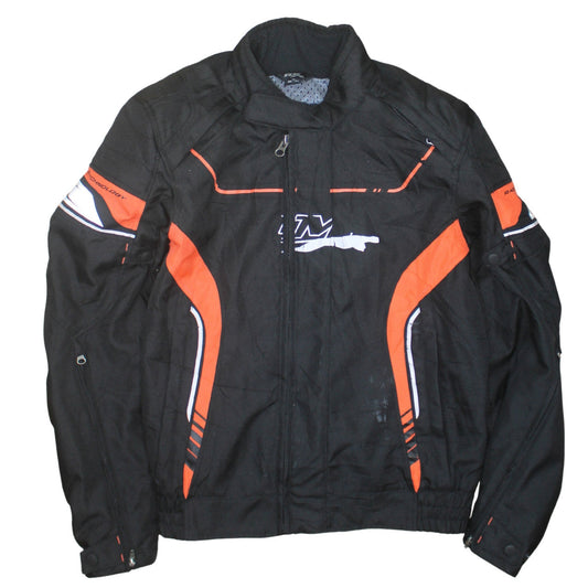 FLM Men's Black Orange Motorcycle Jacket Size 52 Regular Fit