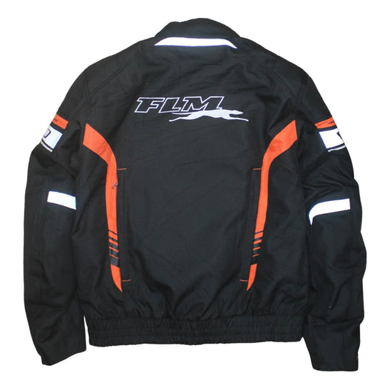 FLM Men's Black Orange Motorcycle Jacket Size 52 Regular Fit
