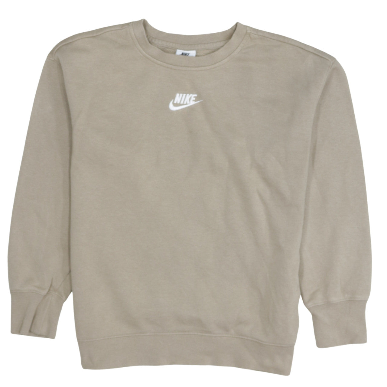 Nike Boys Beige Logo Sweatshirt L 146-156cm Crew Neck Cotton Blend