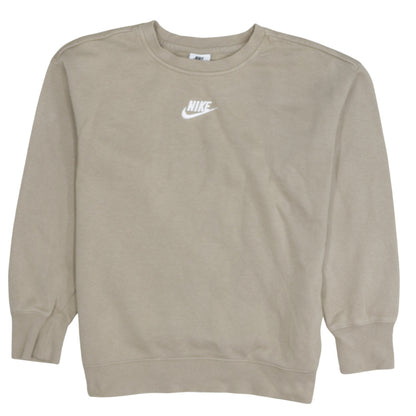 Nike Boys Beige Logo Sweatshirt L 146-156cm Crew Neck Cotton Blend