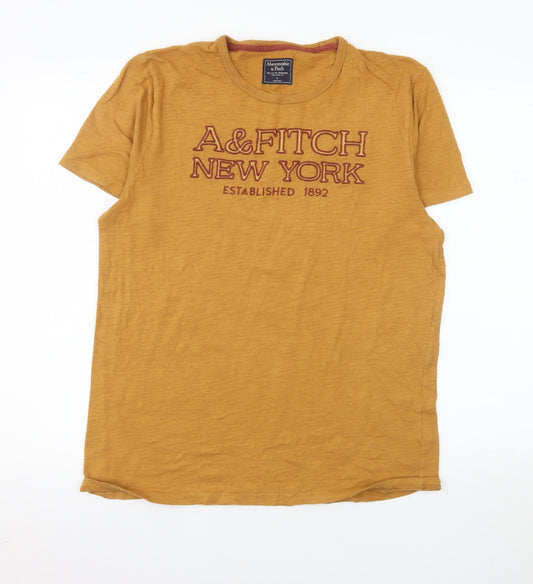 Abercrombie & Fitch Men's Yellow Graphic T-Shirt Size L Cotton Crew Neck