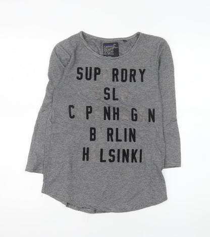 Superdry Women’s Grey Striped Long Sleeve Crew Neck T-Shirt XS