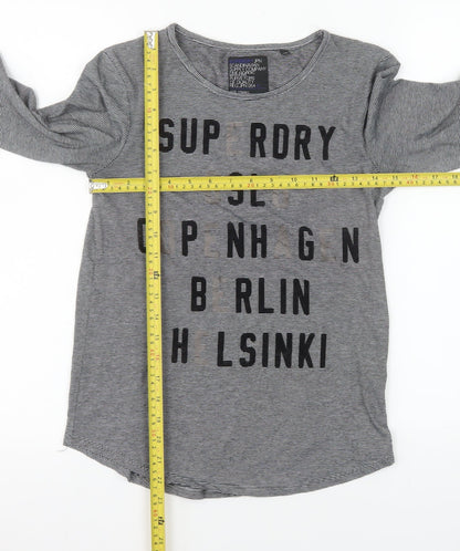 Superdry Women’s Grey Striped Long Sleeve Crew Neck T-Shirt XS