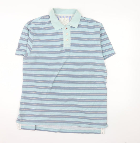 White Stuff Men's Blue Striped Cotton Polo Shirt Size M