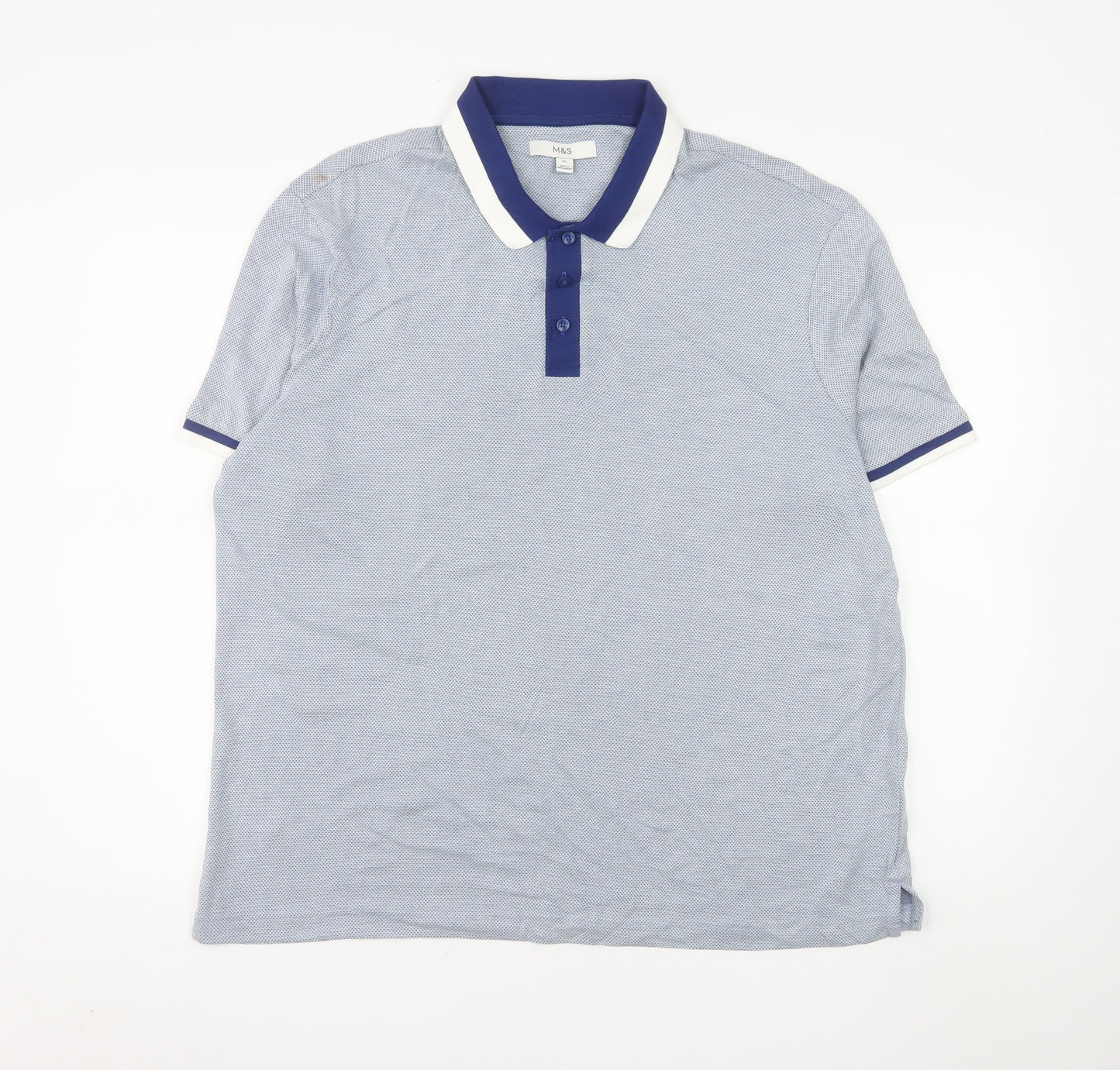 Marks and Spencer Men's Blue Geometric Polo Shirt XL