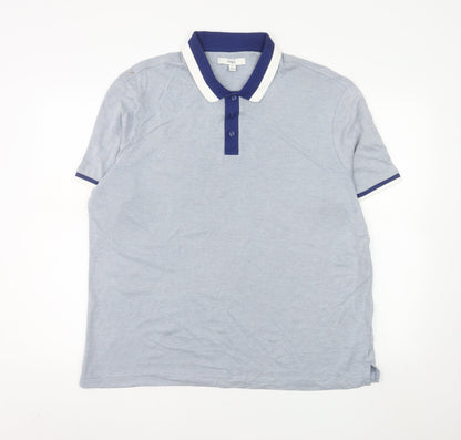 Marks and Spencer Men's Blue Geometric Polo Shirt XL