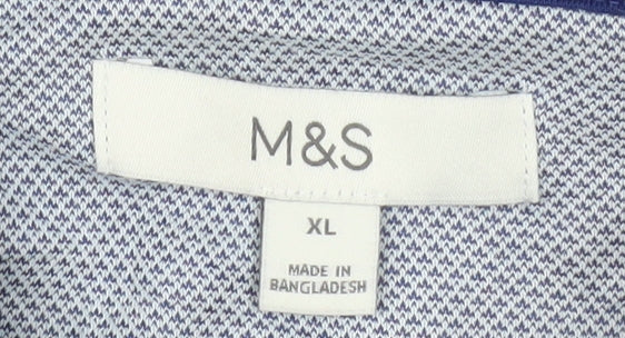 Marks and Spencer Men's Blue Geometric Polo Shirt XL