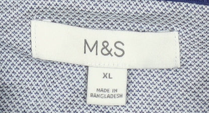 Marks and Spencer Men's Blue Geometric Polo Shirt XL