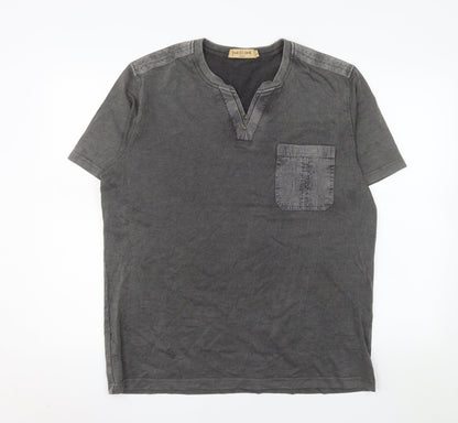 Red Jack Men’s Grey Henley Short Sleeve Classic Cotton Shirt L