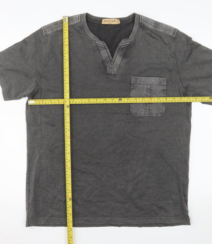 Red Jack Men’s Grey Henley Short Sleeve Classic Cotton Shirt L