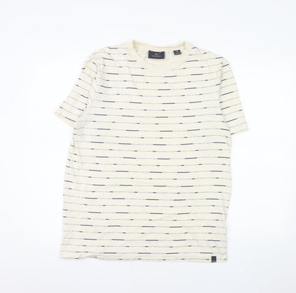 Scotch & Soda Men's Beige Striped Crew Neck Cotton T-Shirt M