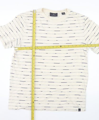 Scotch & Soda Men's Beige Striped Crew Neck Cotton T-Shirt M